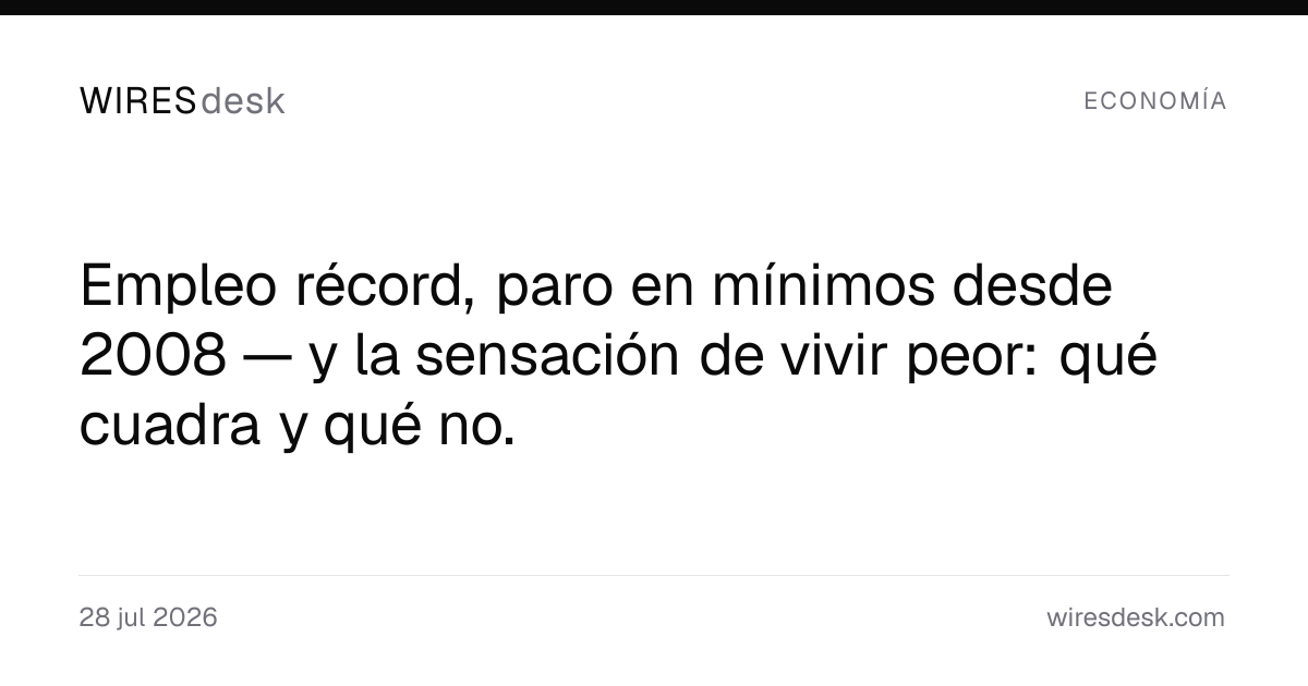 Empleo récord, paro en mínimos desde 2008 — y la sensación de vivir peor: qué cuadra y qué no.